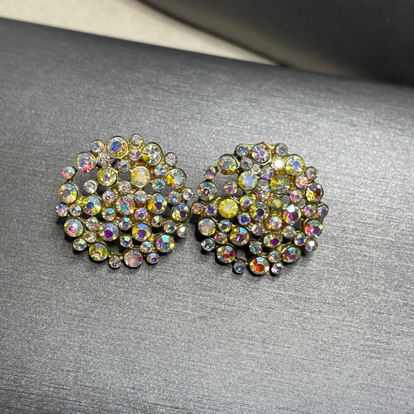 Vintage AB rhinestone button 1” earring’s post. - Picture 7 of 7